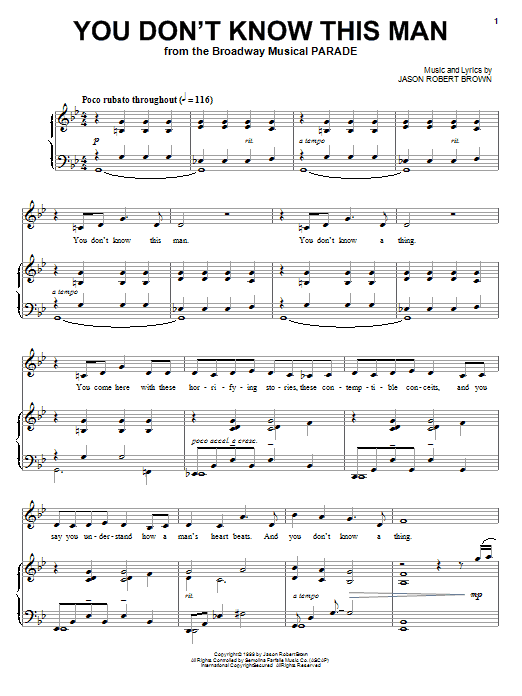 Jason Robert Brown You Don't Know This Man (from Parade) sheet music notes and chords. Download Printable PDF.