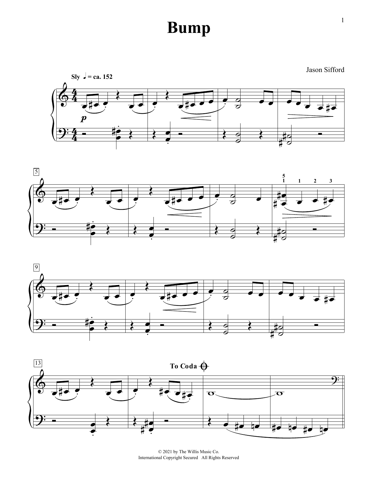 Learn to play Jason Sifford Bump sheet music for Piano Duet in minutes. Price: 6.9900$ Jason Sifford Bump sheet music notes and chords arranged for Piano Duet