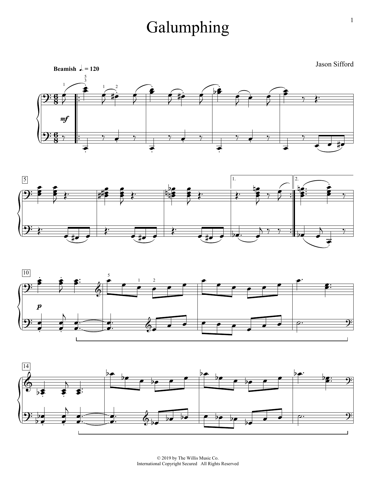 Learn to play Jason Sifford Galumphing sheet music for Educational Piano in minutes. Price: 6.9900$ Jason Sifford Galumphing sheet music notes and chords arranged for Educational Piano