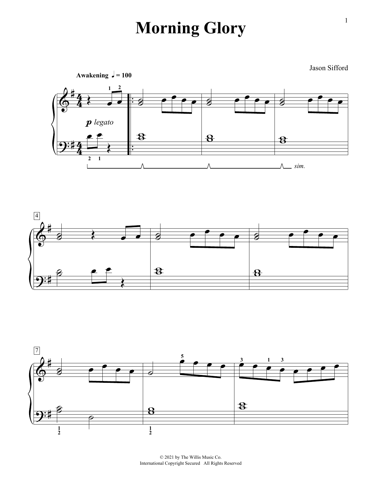 Learn to play Jason Sifford Morning Glory sheet music for Piano Duet in minutes. Price: 6.9900$ Jason Sifford Morning Glory sheet music notes and chords arranged for Piano Duet