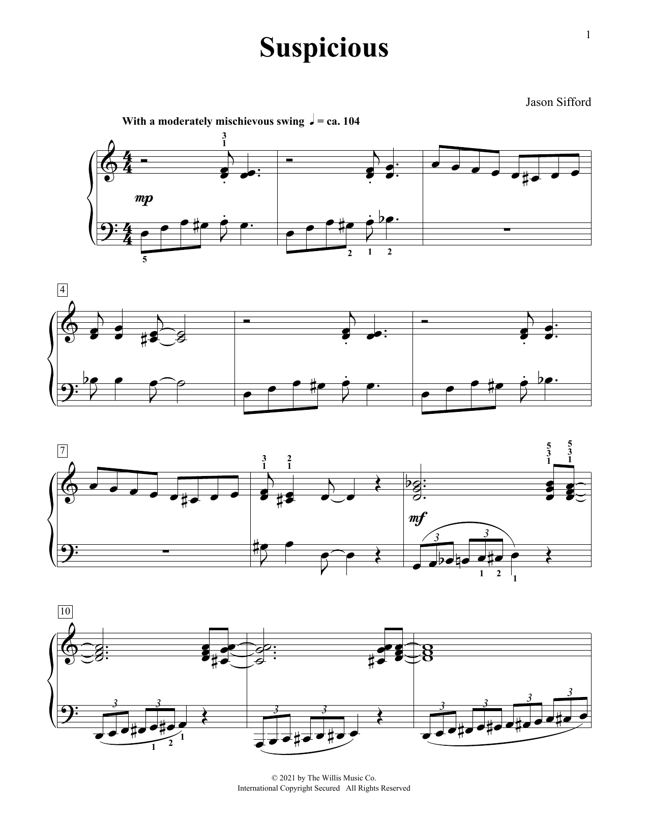 Learn to play Jason Sifford Suspicious sheet music for Piano Duet in minutes. Price: 6.9900$ Jason Sifford Suspicious sheet music notes and chords arranged for Piano Duet