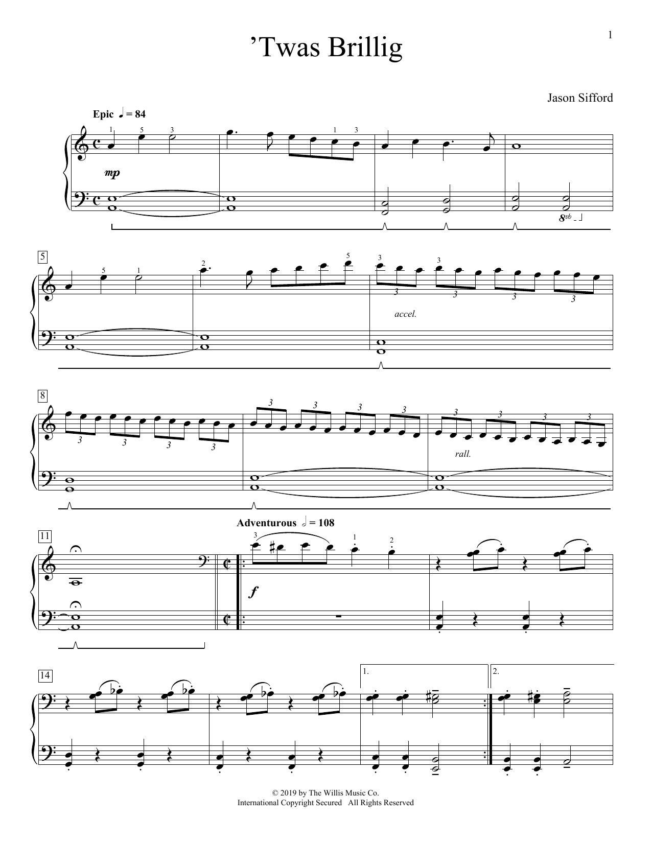 Jason Sifford 'Twas Brillig sheet music notes and chords. Download Printable PDF.