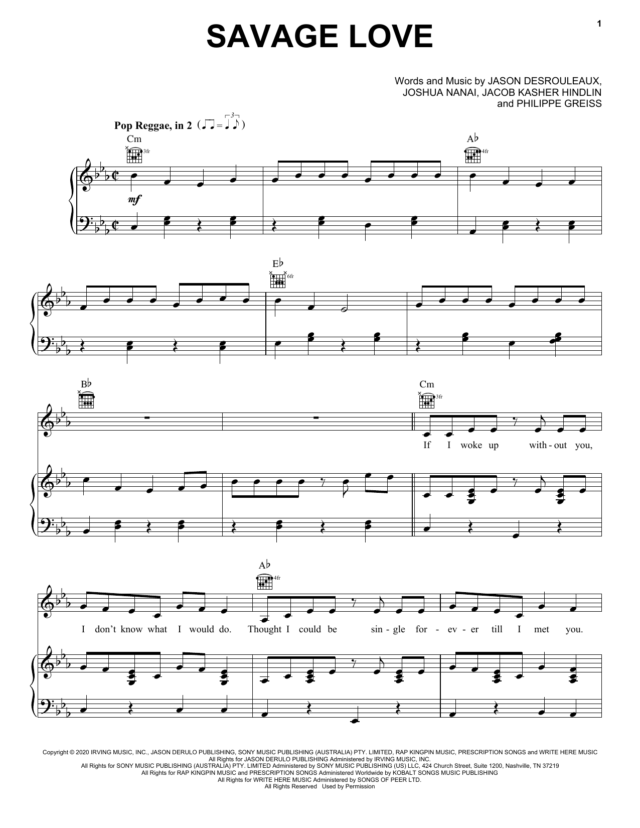 Jawsh 685 x Jason Derulo Savage Love sheet music notes and chords. Download Printable PDF.