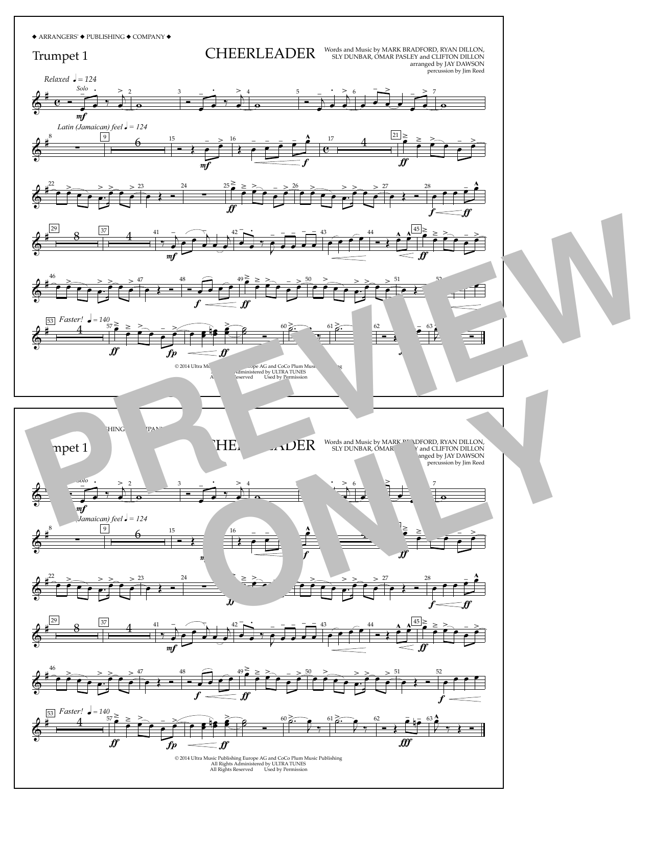 Jay Dawson Cheerleader - Trumpet 1 sheet music notes and chords. Download Printable PDF.