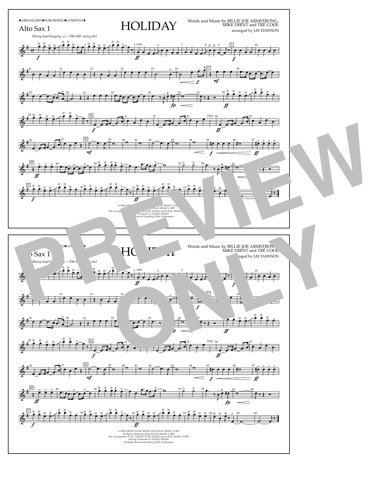 Jay Dawson Holiday - Eb Alto Sax 1 sheet music notes and chords. Download Printable PDF.