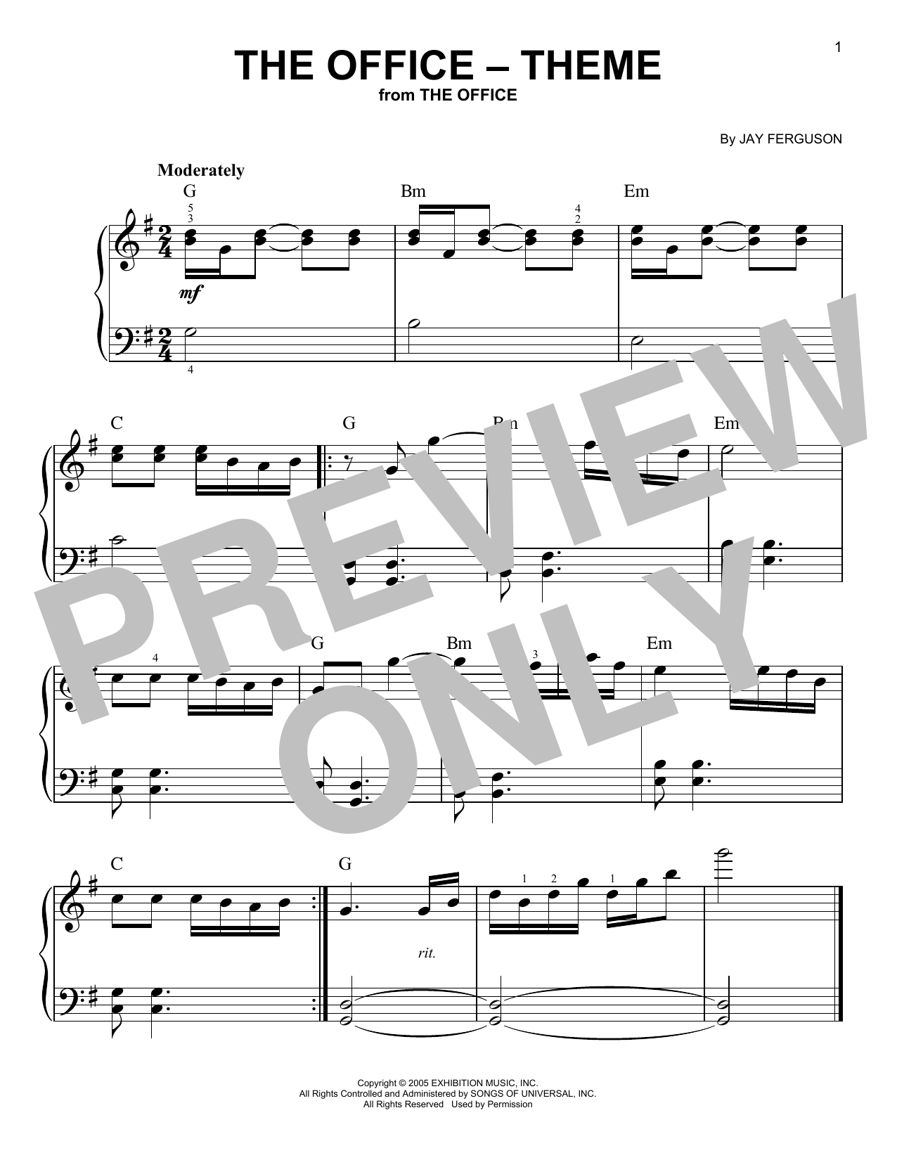 Jay Ferguson The Office - Theme sheet music notes and chords. Download Printable PDF.