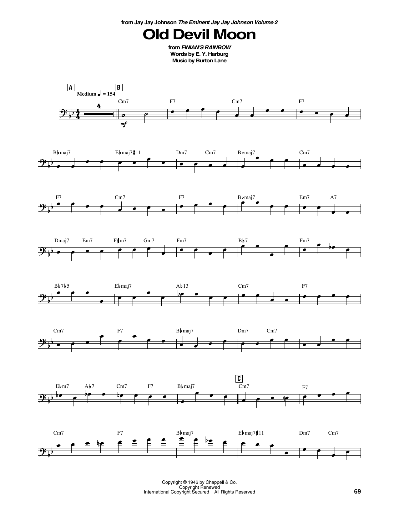 Learn to play Jay Jay Johnson Old Devil Moon sheet music for String Bass Transcription in minutes. Price: 5.9900$ Jay Jay Johnson Old Devil Moon sheet music notes and chords arranged for String Bass Transcription