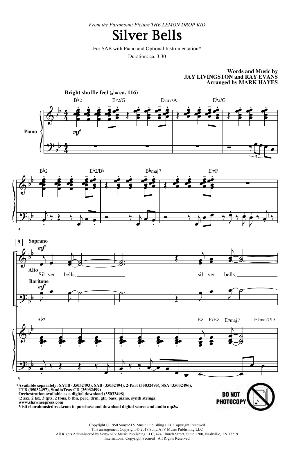 Jay Livingston & Ray Evans Silver Bells (arr. Mark Hayes) sheet music notes and chords. Download Printable PDF.