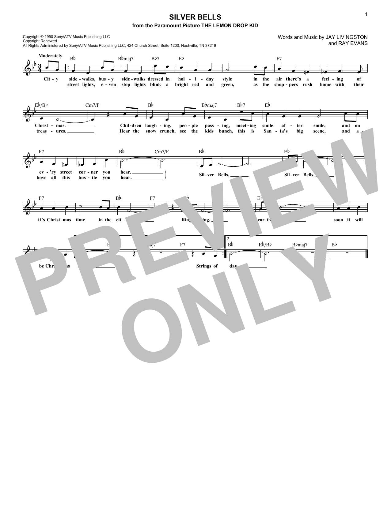 Jay Livingston & Ray Evans Silver Bells sheet music notes and chords. Download Printable PDF.