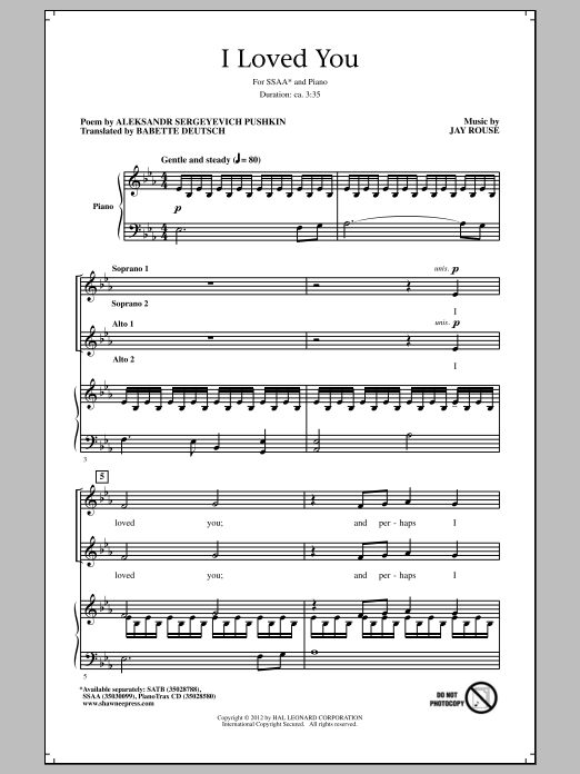 Jay Rouse I Loved You sheet music notes and chords arranged for SATB Choir