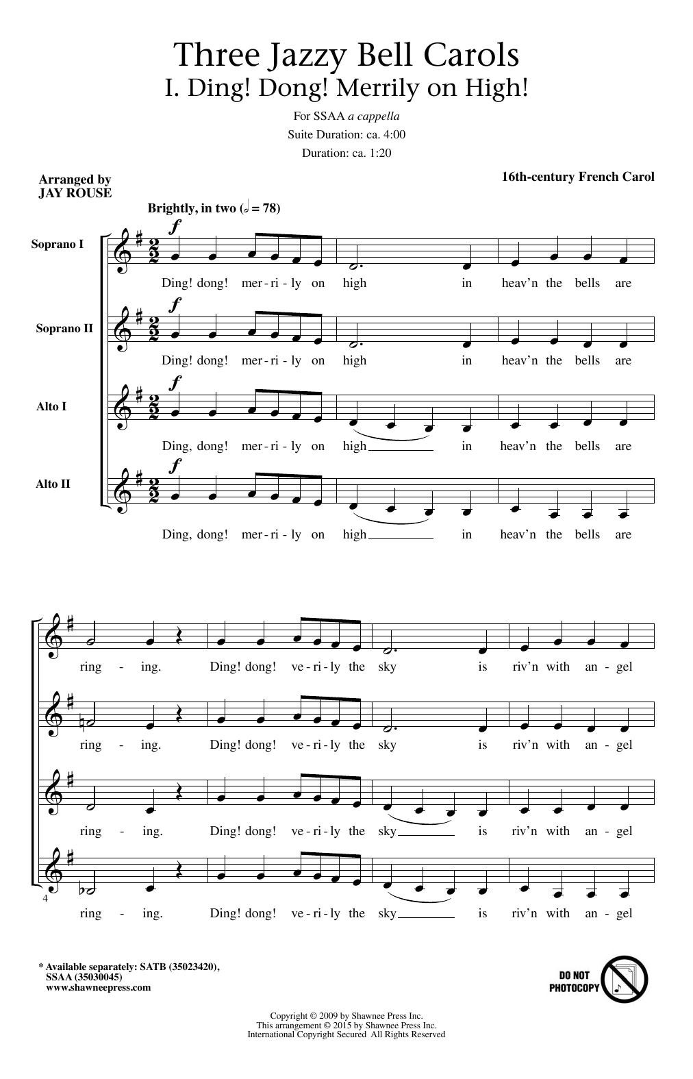 Jay Rouse Three Jazzy Bell Carols sheet music notes and chords. Download Printable PDF.