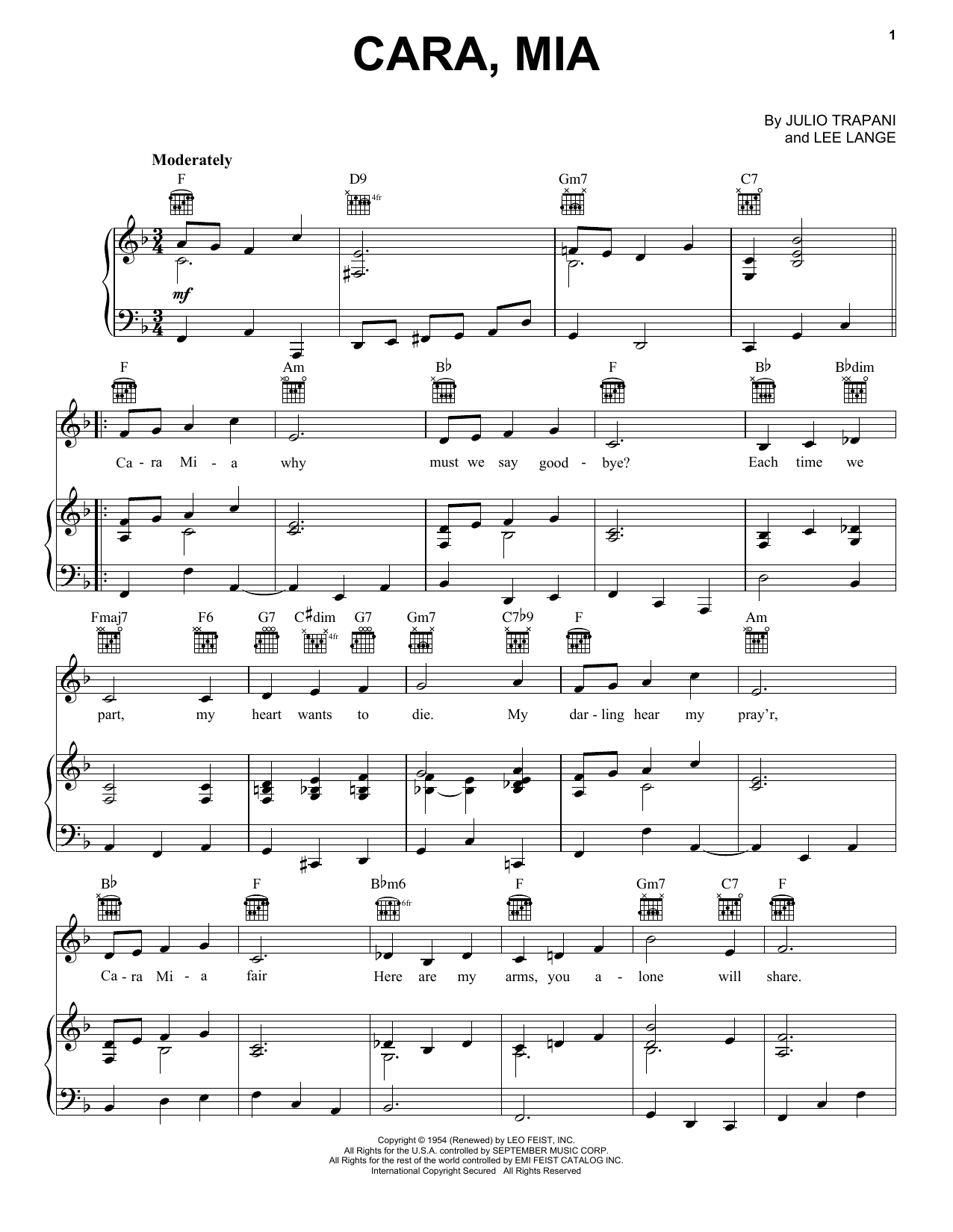 Jay & The Americans Cara, Mia sheet music notes and chords. Download Printable PDF.