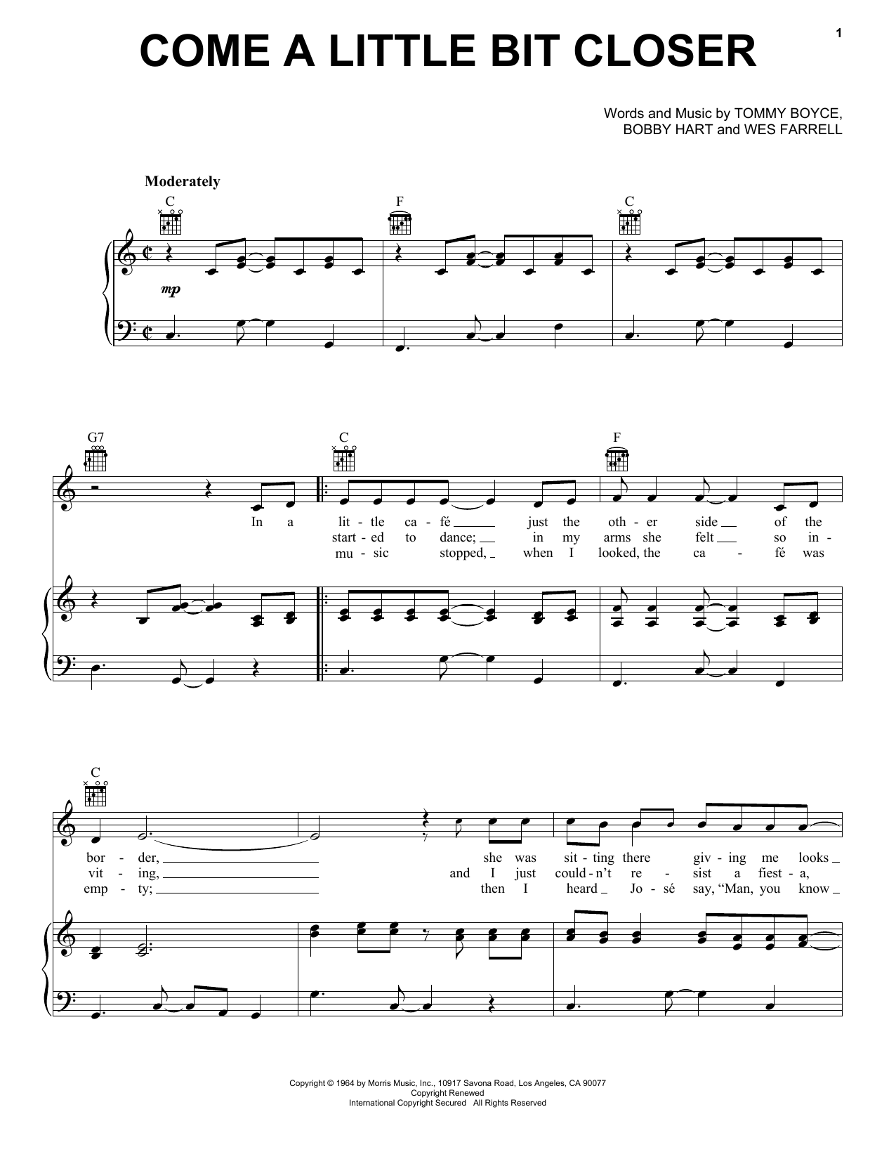 Jay & The Americans Come A Little Bit Closer sheet music notes and chords. Download Printable PDF.