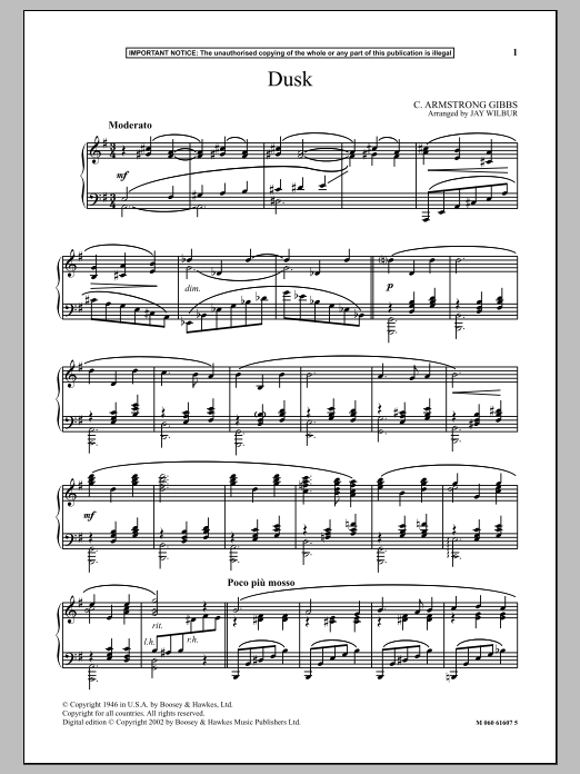 Learn to play Jay Wilbur Dusk sheet music for Piano Solo in minutes. Price: 7.8900$ Jay Wilbur Dusk sheet music notes and chords arranged for Piano Solo