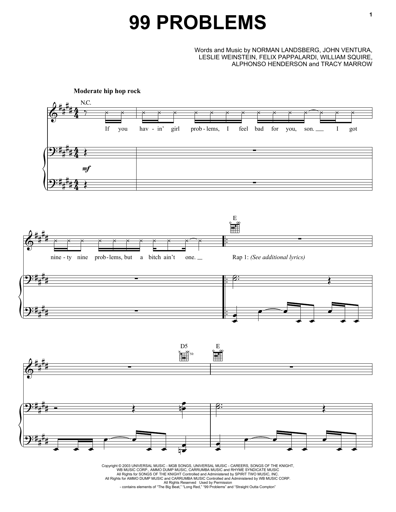 Learn to play Jay-Z 99 Problems sheet music for Piano, Vocal & Guitar Chords (Right-Hand Melody) in minutes. Price: 7.8900$ Jay-Z 99 Problems sheet music notes and chords arranged for Piano, Vocal & Guitar Chords (Right-Hand Melody)