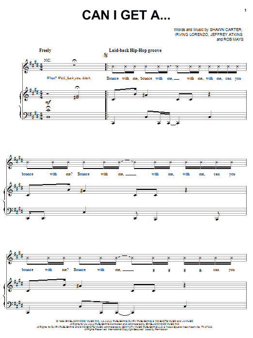 Learn to play Jay-Z Can I Get A... sheet music for Piano, Vocal & Guitar Chords (Right-Hand Melody) in minutes. Price: 7.8900$ Jay-Z Can I Get A... sheet music notes and chords arranged for Piano, Vocal & Guitar Chords (Right-Hand Melody)