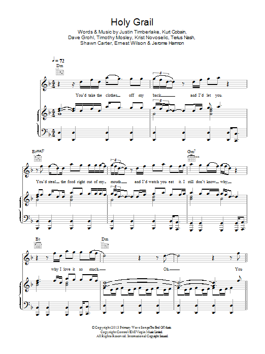 Jay-Z Holy Grail (feat. Justin Timberlake) sheet music notes and chords. Download Printable PDF.