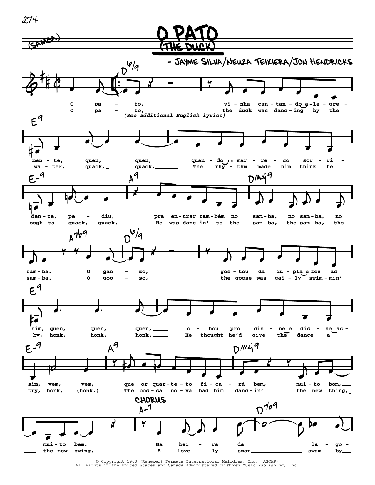 Jayme Silva O Pato (The Duck) (Low Voice) sheet music notes and chords. Download Printable PDF.