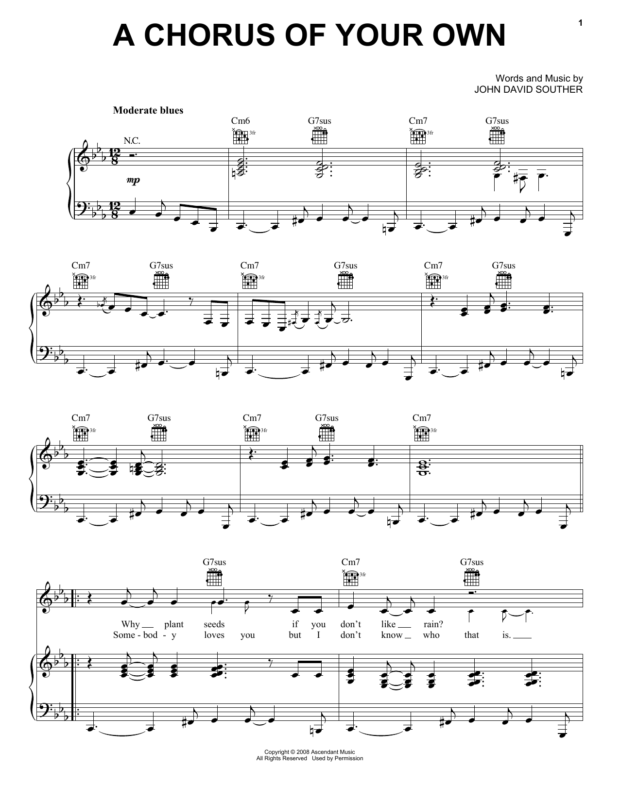Learn to play J.D. Souther A Chorus Of Your Own sheet music for Piano, Vocal & Guitar Chords (Right-Hand Melody) in minutes. Price: 7.8900$ J.D. Souther A Chorus Of Your Own sheet music notes and chords arranged for Piano, Vocal & Guitar Chords (Right-Hand Melody)