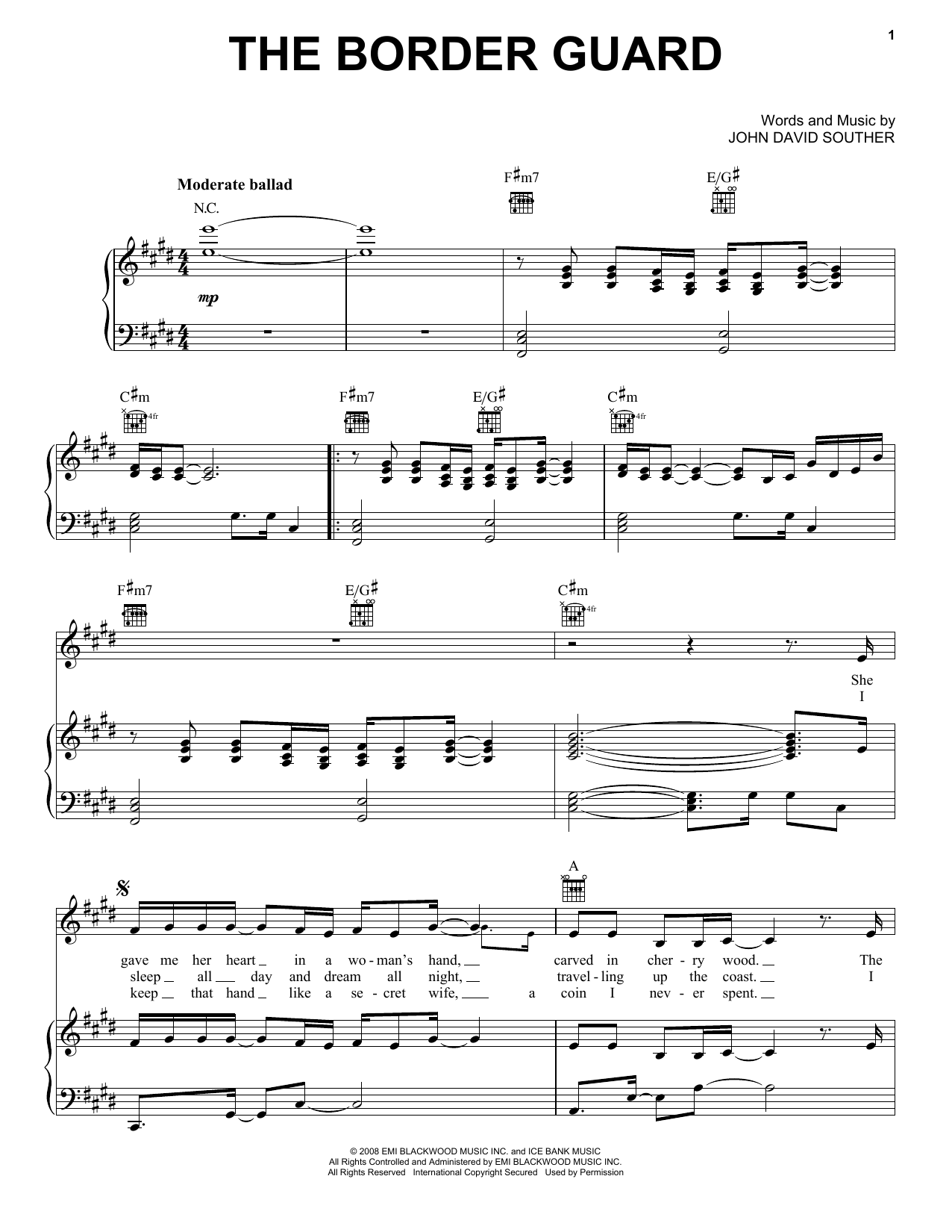 Learn to play J.D. Souther The Border Guard sheet music for Piano, Vocal & Guitar Chords (Right-Hand Melody) in minutes. Price: 7.8900$ J.D. Souther The Border Guard sheet music notes and chords arranged for Piano, Vocal & Guitar Chords (Right-Hand Melody)