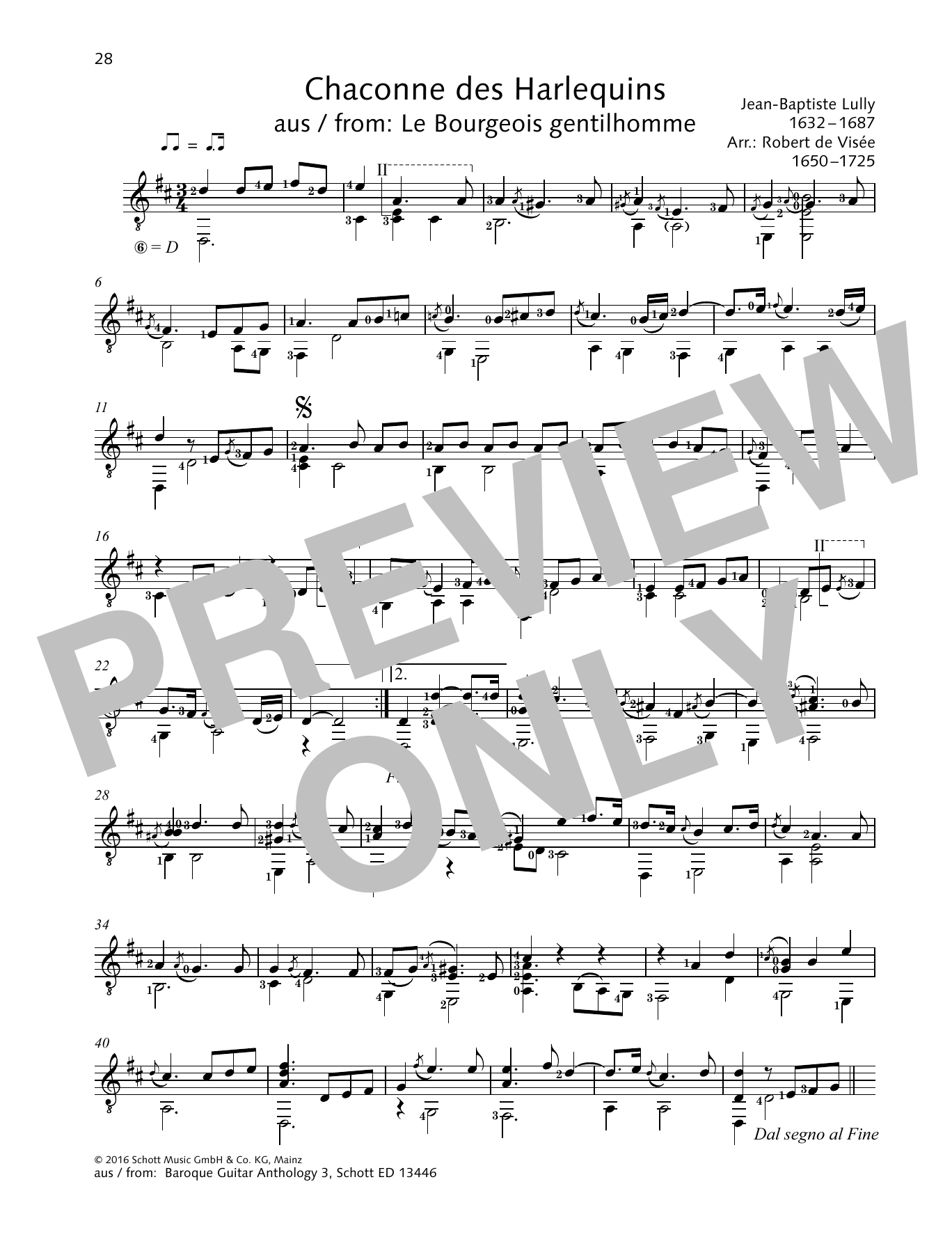 Jean-Baptiste Lully Chaconne des Harlequins sheet music notes and chords. Download Printable PDF.