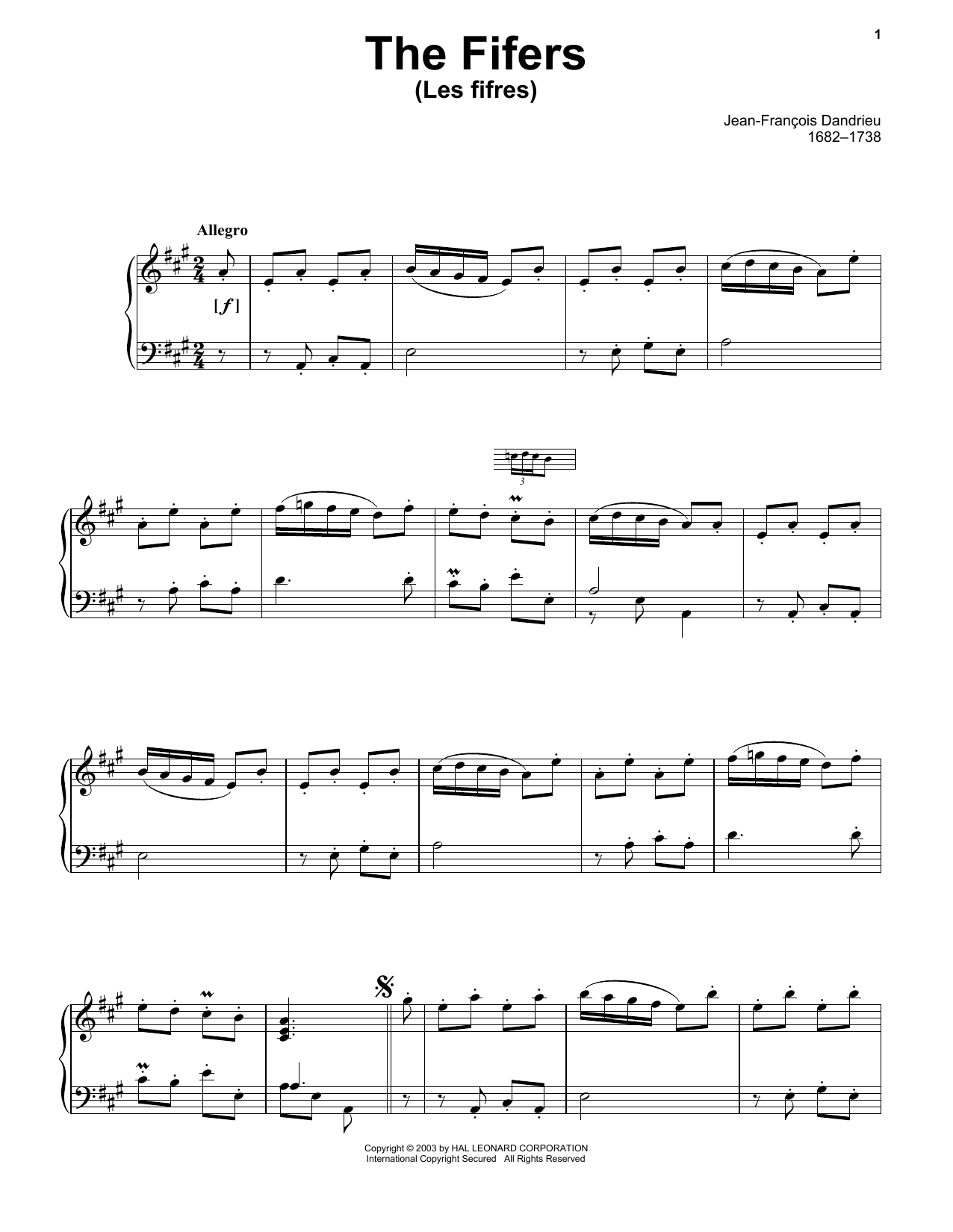Learn to play Jean-Francois Dandrieu Les Fifres sheet music for Piano Solo in minutes. Price: 7.8900$ Jean-Francois Dandrieu Les Fifres sheet music notes and chords arranged for Piano Solo