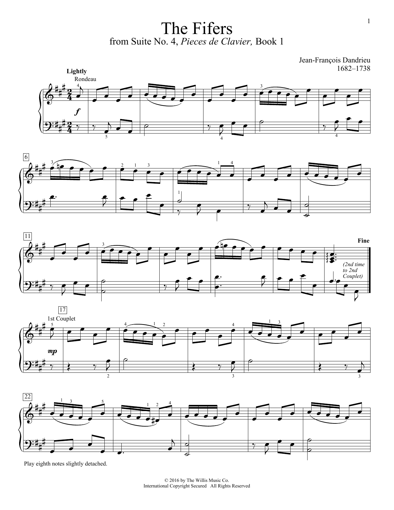 Learn to play Jean-Francois Dandrieu The Fifers sheet music for Educational Piano in minutes. Price: 6.9900$ Jean-Francois Dandrieu The Fifers sheet music notes and chords arranged for Educational Piano