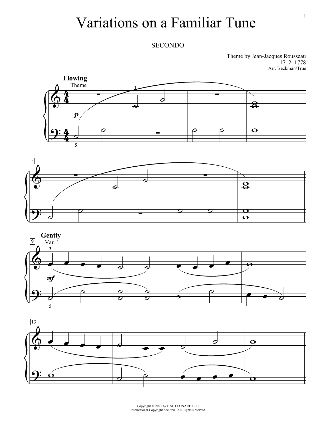 Learn to play Jean-Jacques Rousseau Variations On A Familiar Tune sheet music for Piano Duet in minutes. Price: 7.8900$ Jean-Jacques Rousseau Variations On A Familiar Tune sheet music notes and chords arranged for Piano Duet