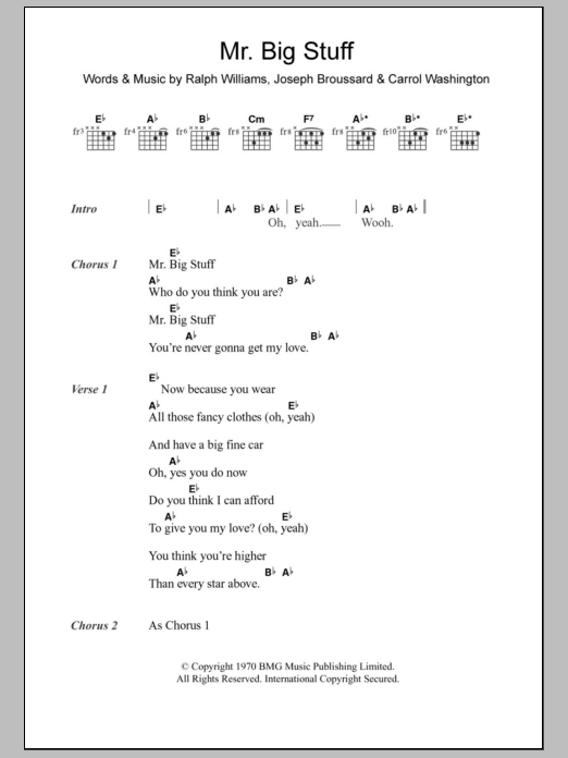 Jean Knight Mr. Big Stuff sheet music notes and chords. Download Printable PDF.