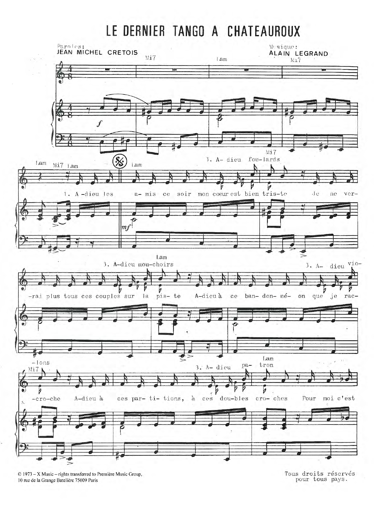 Jean Legrand Le Dernier Tango A Chateauroux sheet music notes and chords. Download Printable PDF.