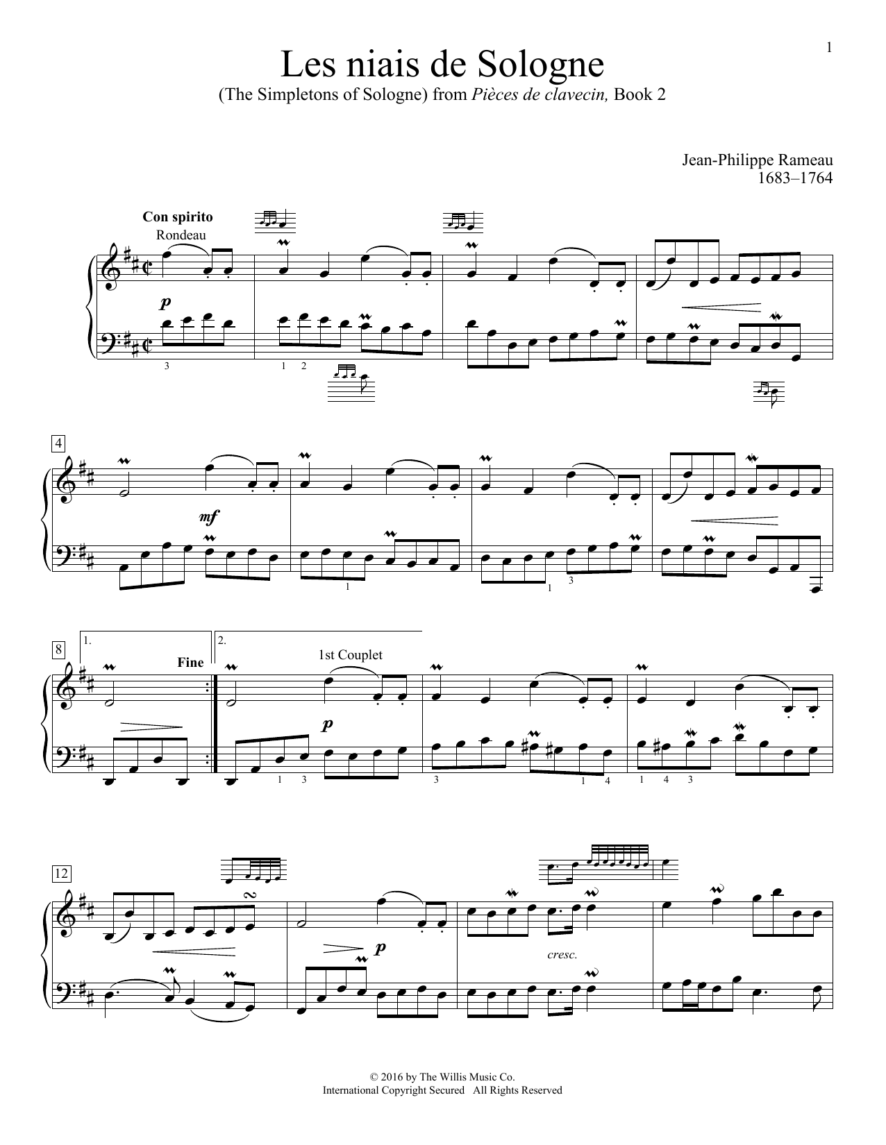 Jean-Philippe Rameau Les niais de Sologne (The Simpletons Of Sologne) sheet music notes and chords. Download Printable PDF.