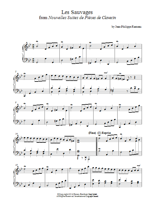 Learn to play Jean-Philippe Rameau Les Sauvages From Nouvelles Suites De Pièces De Clavecin sheet music for Piano Solo in minutes. Price: 7.8900$ Jean-Philippe Rameau Les Sauvages From Nouvelles Suites De Pièces De Clavecin sheet music notes and chords arranged for Piano Solo