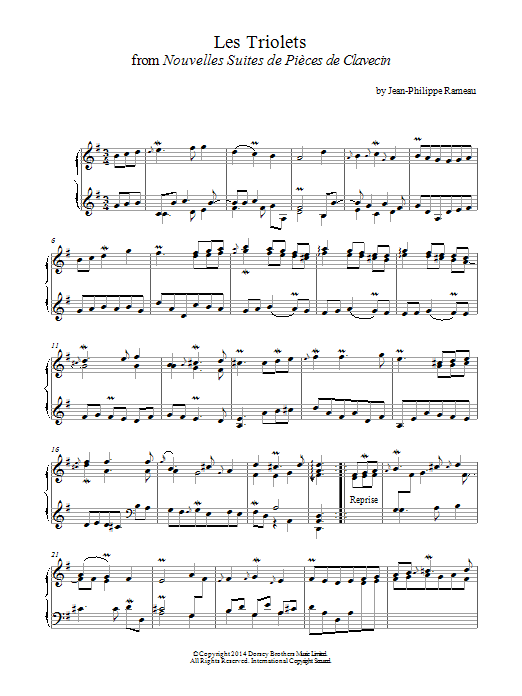 Learn to play Jean-Philippe Rameau Les Triolets From Nouvelles Suites De Pièces De Clavecin sheet music for Piano Solo in minutes. Price: 7.8900$ Jean-Philippe Rameau Les Triolets From Nouvelles Suites De Pièces De Clavecin sheet music notes and chords arranged for Piano Solo