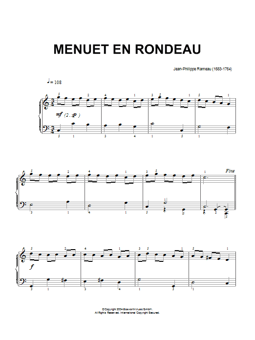 Learn to play Jean-Philippe Rameau Menuet En Rondeau sheet music for Piano Solo in minutes. Price: 7.8900$ Jean-Philippe Rameau Menuet En Rondeau sheet music notes and chords arranged for Piano Solo
