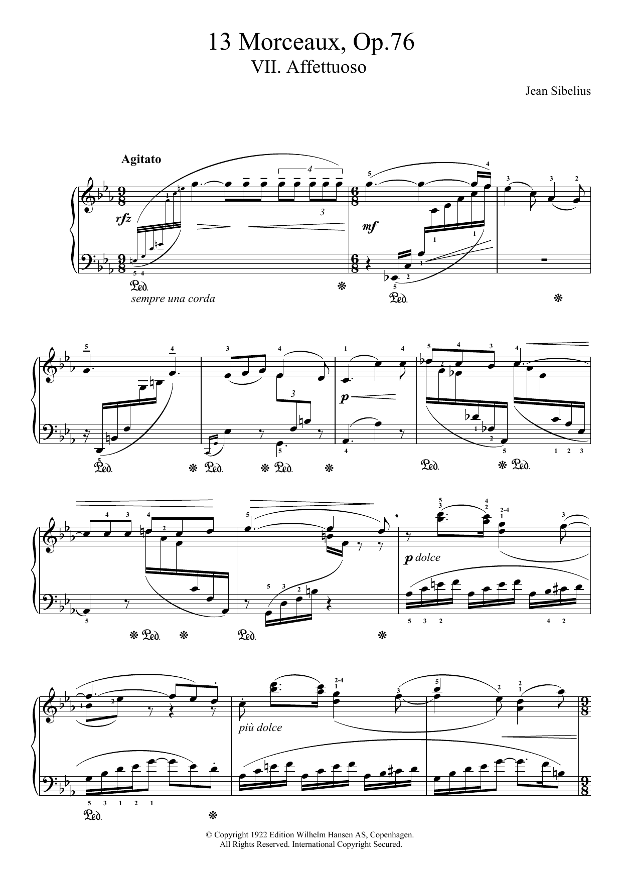 Learn to play Jean Sibelius 13 Morceaux, Op.76 - VII. Affettuoso sheet music for Piano Solo in minutes. Price: 7.8900$ Jean Sibelius 13 Morceaux, Op.76 - VII. Affettuoso sheet music notes and chords arranged for Piano Solo