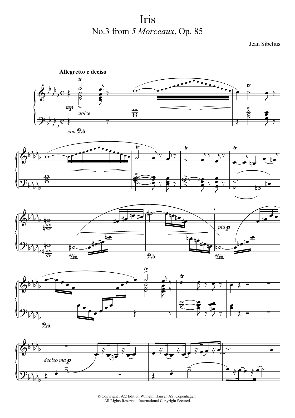 Learn to play Jean Sibelius 5 Morceaux, Op.85 - III. Iris sheet music for Piano Solo in minutes. Price: 7.8900$ Jean Sibelius 5 Morceaux, Op.85 - III. Iris sheet music notes and chords arranged for Piano Solo