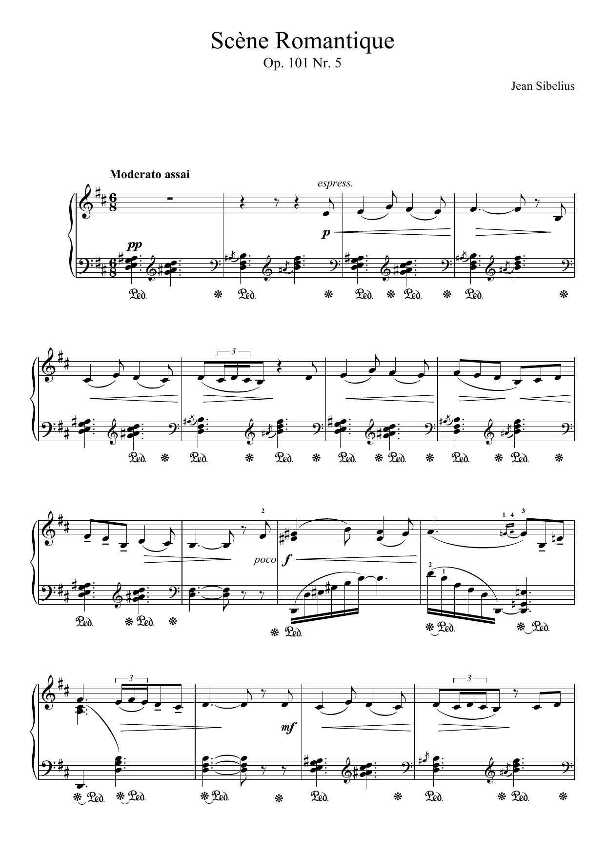 Learn to play Jean Sibelius 5 Morceaux Romantiques, Op.101 - V. Scène Romantique sheet music for Piano Solo in minutes. Price: 7.8900$ Jean Sibelius 5 Morceaux Romantiques, Op.101 - V. Scène Romantique sheet music notes and chords arranged for Piano Solo
