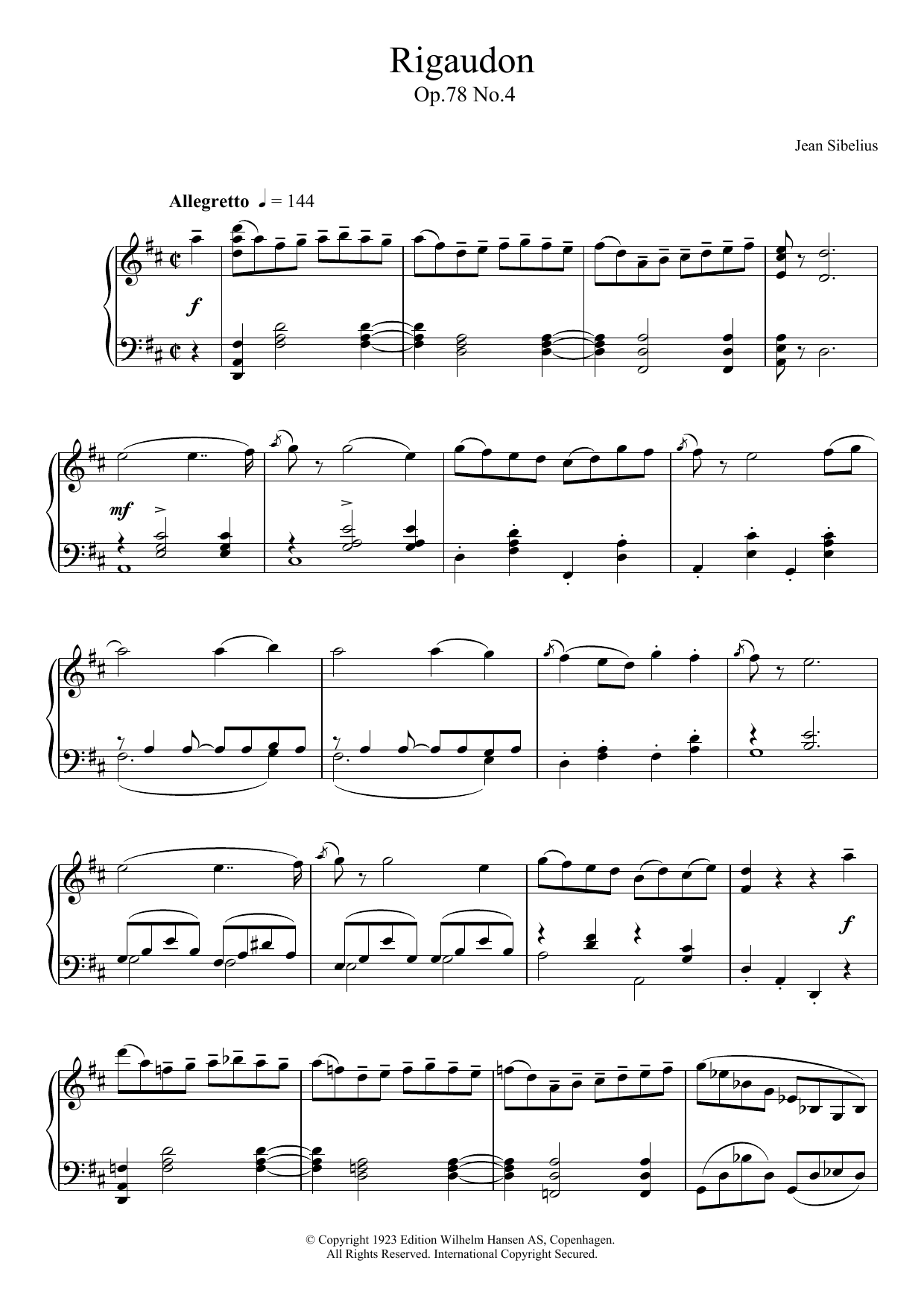 Learn to play Jean Sibelius Rigaudon, Op.78 No.4 sheet music for Piano Solo in minutes. Price: 7.8900$ Jean Sibelius Rigaudon, Op.78 No.4 sheet music notes and chords arranged for Piano Solo