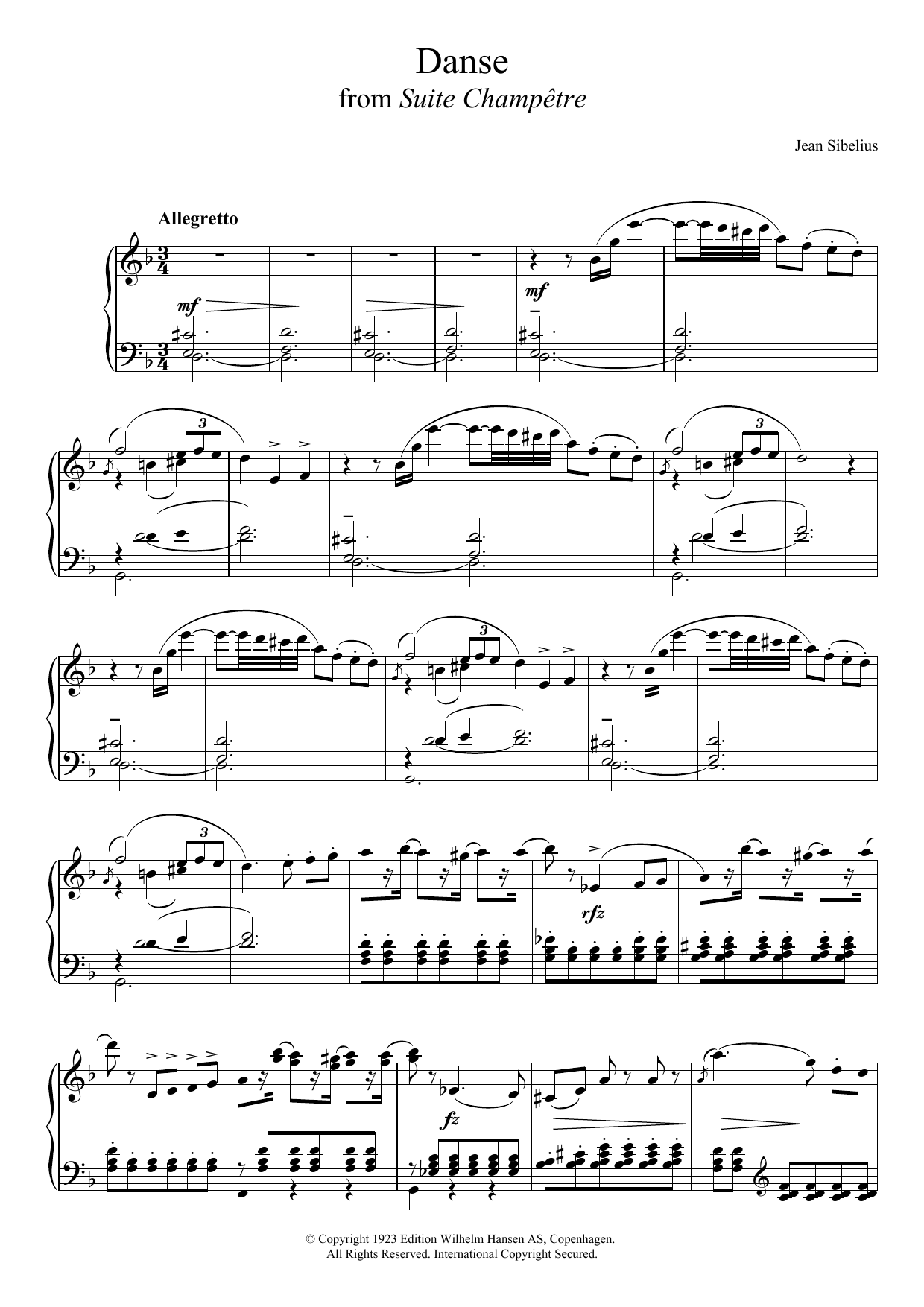 Jean Sibelius Suite Champêtre, Op.98B - III. Danse sheet music notes and chords arranged for Piano Solo