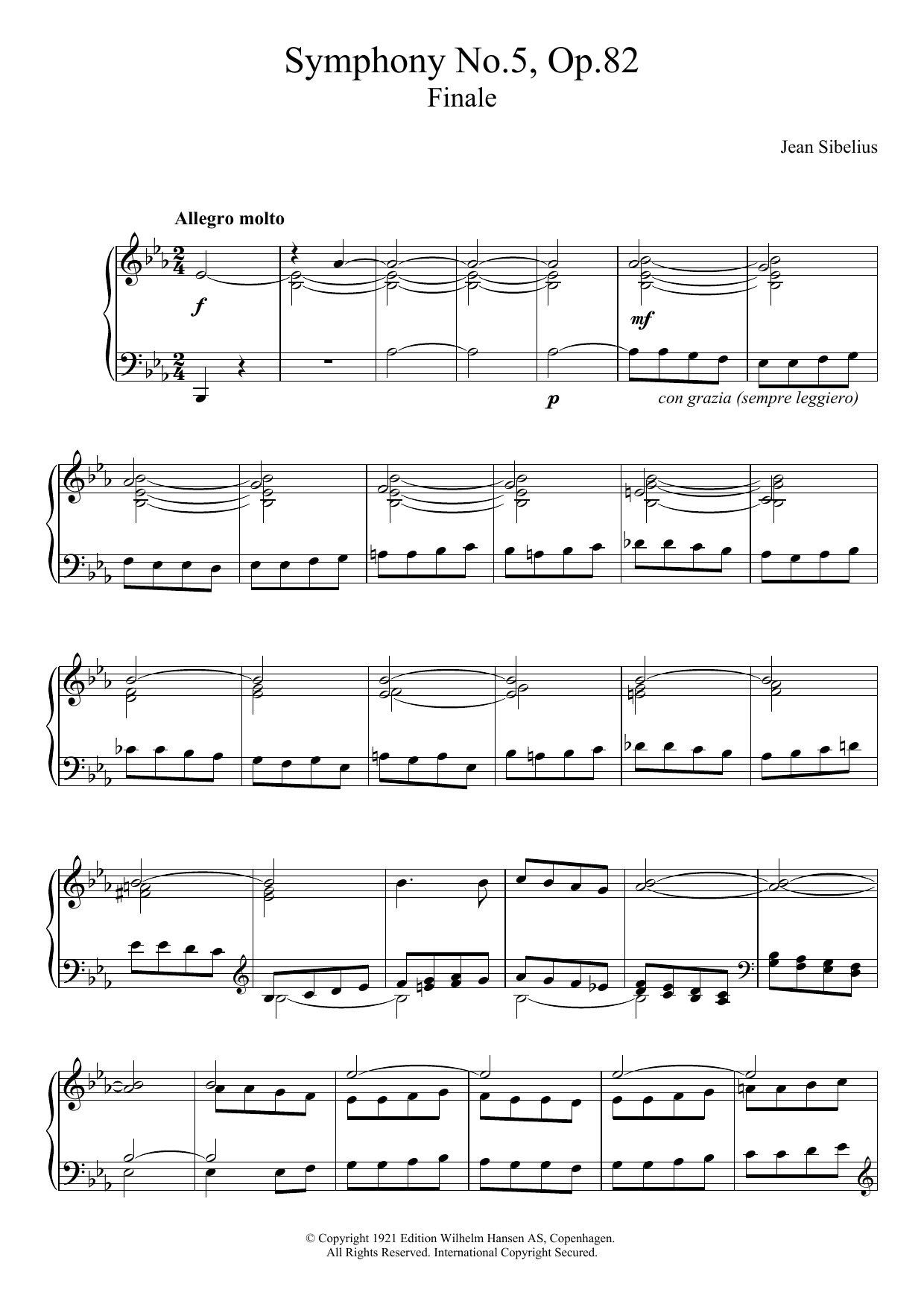 Learn to play Jean Sibelius Symphony No.5, Op.82 (Finale) sheet music for Piano Solo in minutes. Price: 7.8900$ Jean Sibelius Symphony No.5, Op.82 (Finale) sheet music notes and chords arranged for Piano Solo