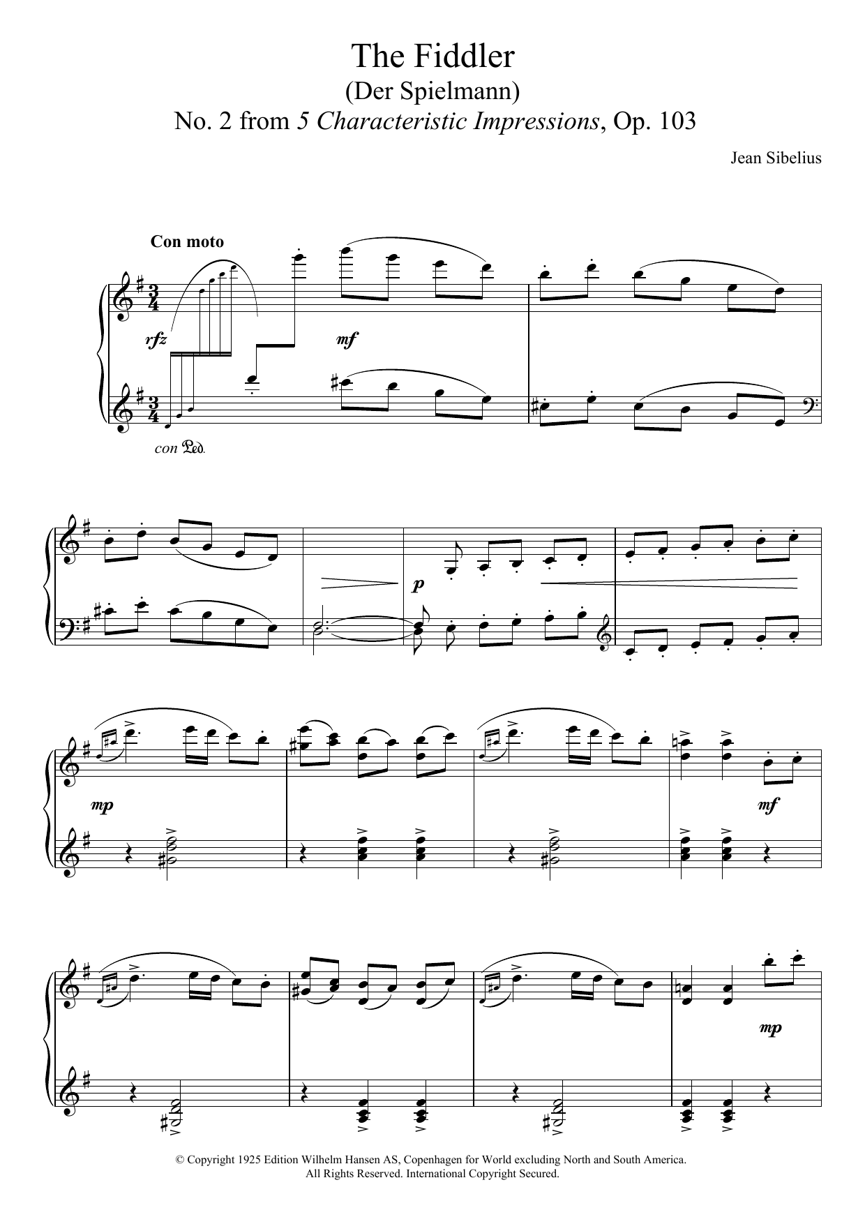 Learn to play Jean Sibelius The Fiddler (From 5 Characteristic Impressions, Op.103) sheet music for Piano Solo in minutes. Price: 7.8900$ Jean Sibelius The Fiddler (From 5 Characteristic Impressions, Op.103) sheet music notes and chords arranged for Piano Solo
