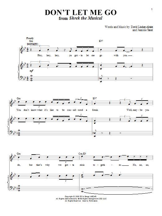 Jeanine Tesori Don't Let Me Go (from 'Shrek The Musical') sheet music notes and chords arranged for Piano & Vocal