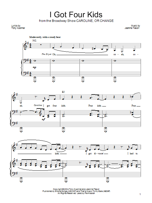 Jeanine Tesori I Got Four Kids sheet music notes and chords. Download Printable PDF.