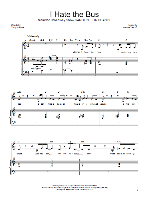 Jeanine Tesori I Hate The Bus sheet music notes and chords. Download Printable PDF.