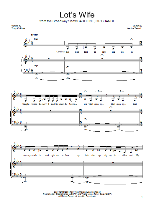 Learn to play Jeanine Tesori Lot's Wife sheet music for Piano, Vocal & Guitar Chords (Right-Hand Melody) in minutes. Price: 7.8900$ Jeanine Tesori Lot's Wife sheet music notes and chords arranged for Piano, Vocal & Guitar Chords (Right-Hand Melody)