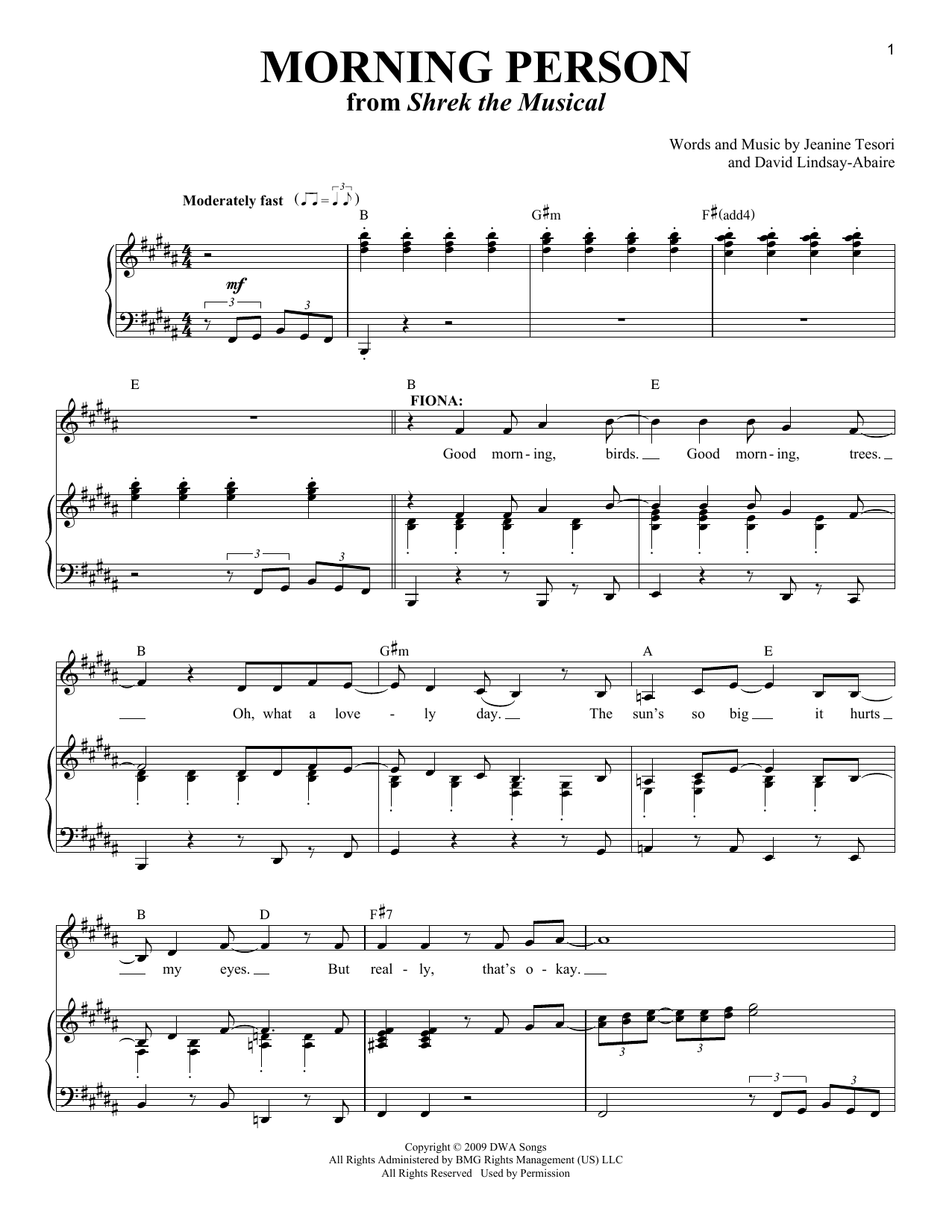 Jeanine Tesori Morning Person sheet music notes and chords. Download Printable PDF.