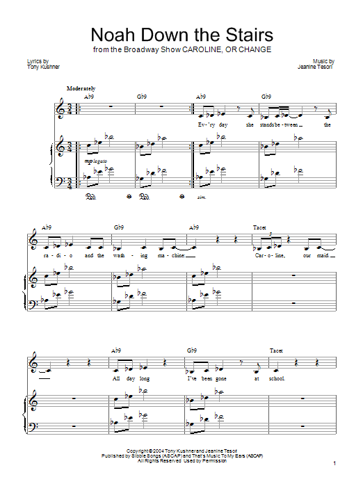 Learn to play Jeanine Tesori Noah Down The Stairs sheet music for Piano, Vocal & Guitar Chords (Right-Hand Melody) in minutes. Price: 7.8900$ Jeanine Tesori Noah Down The Stairs sheet music notes and chords arranged for Piano, Vocal & Guitar Chords (Right-Hand Melody)