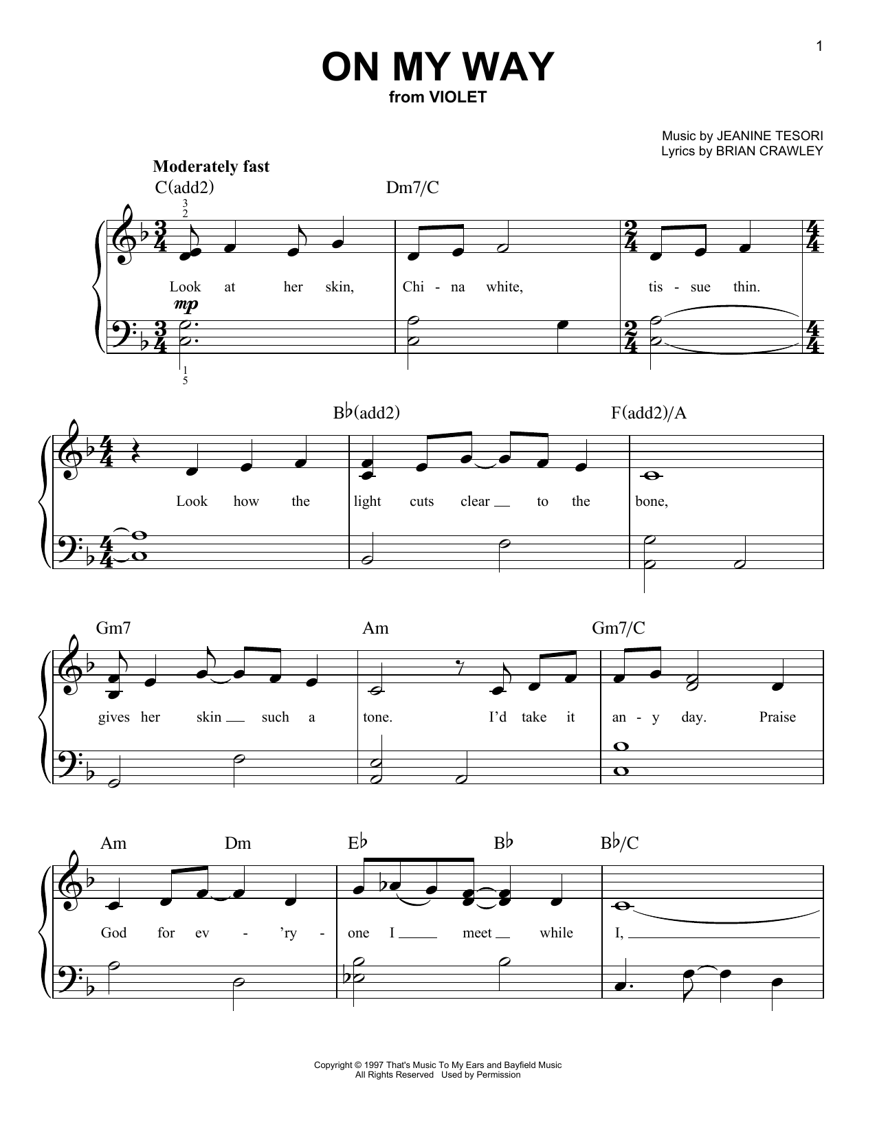 Jeanine Tesori On My Way (from Violet) sheet music notes and chords. Download Printable PDF.