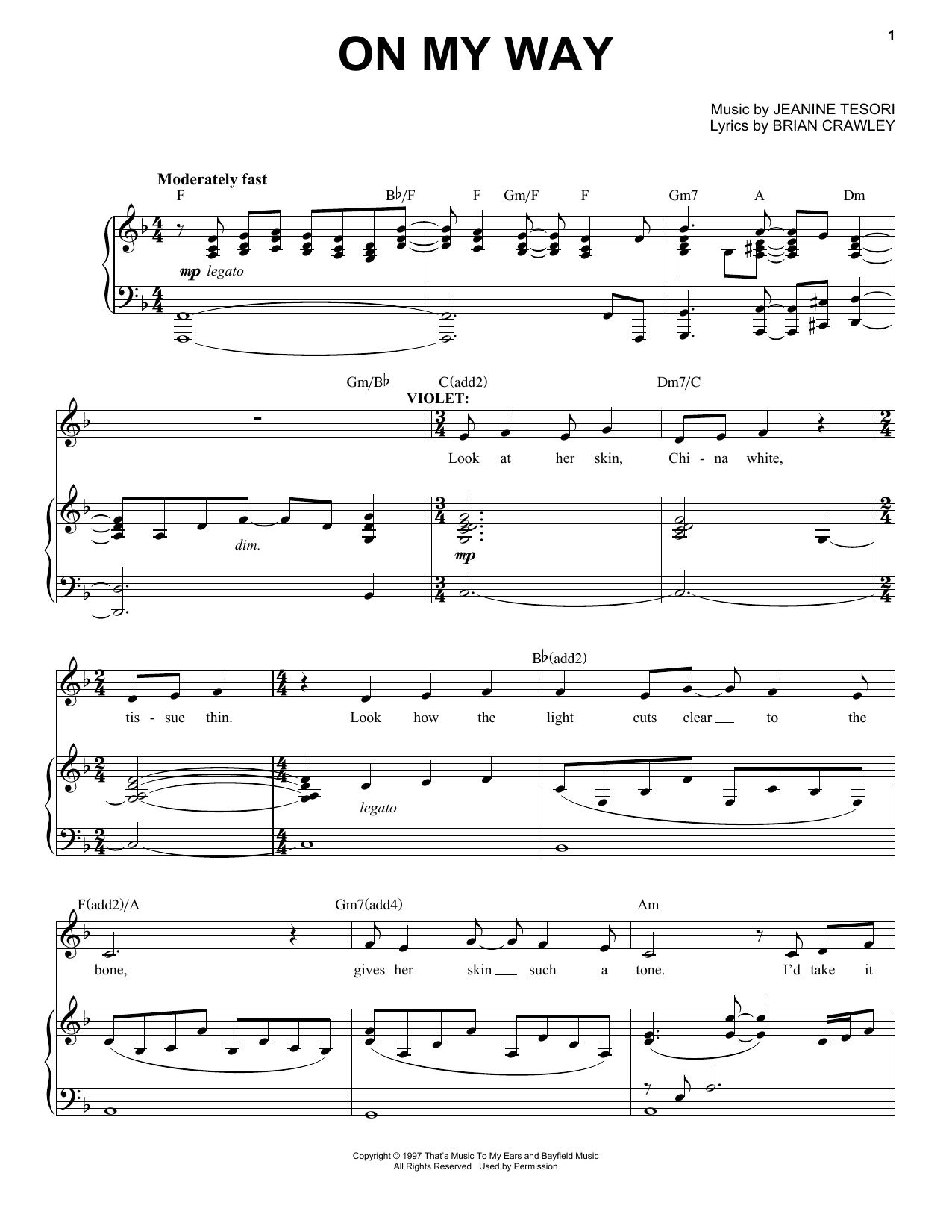 Jeanine Tesori On My Way sheet music notes and chords. Download Printable PDF.