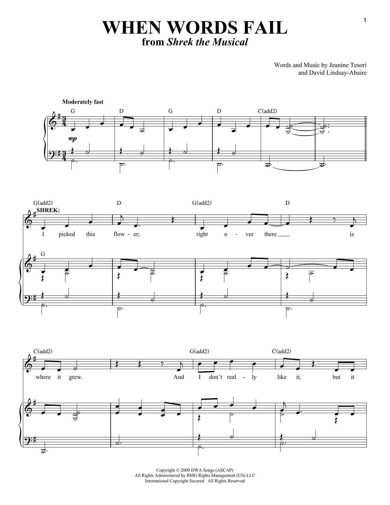 Learn to play Jeanine Tesori When Words Fail sheet music for Piano & Vocal in minutes. Price: 7.8900$ Jeanine Tesori When Words Fail sheet music notes and chords arranged for Piano & Vocal